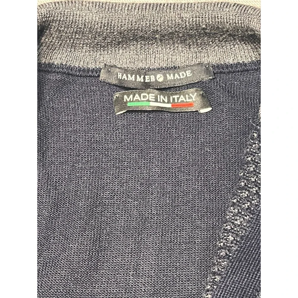 Hammer Made Italy Men's L 100% Lana Wool Full Zip Sweater Elbow Patches